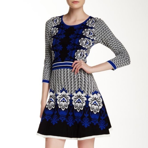 ECI Dresses & Skirts - ECI Floral Intarsia Sweater Dress